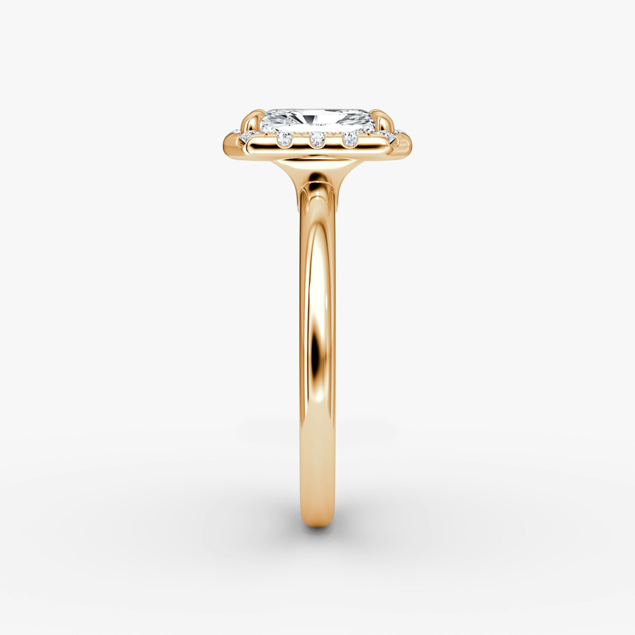 Anillo de compromiso Halo | Radiante | 14k | Oro rosa | bandAccent: Simple | haloSize: large | diamondOrientation: vertical | caratWeight: other