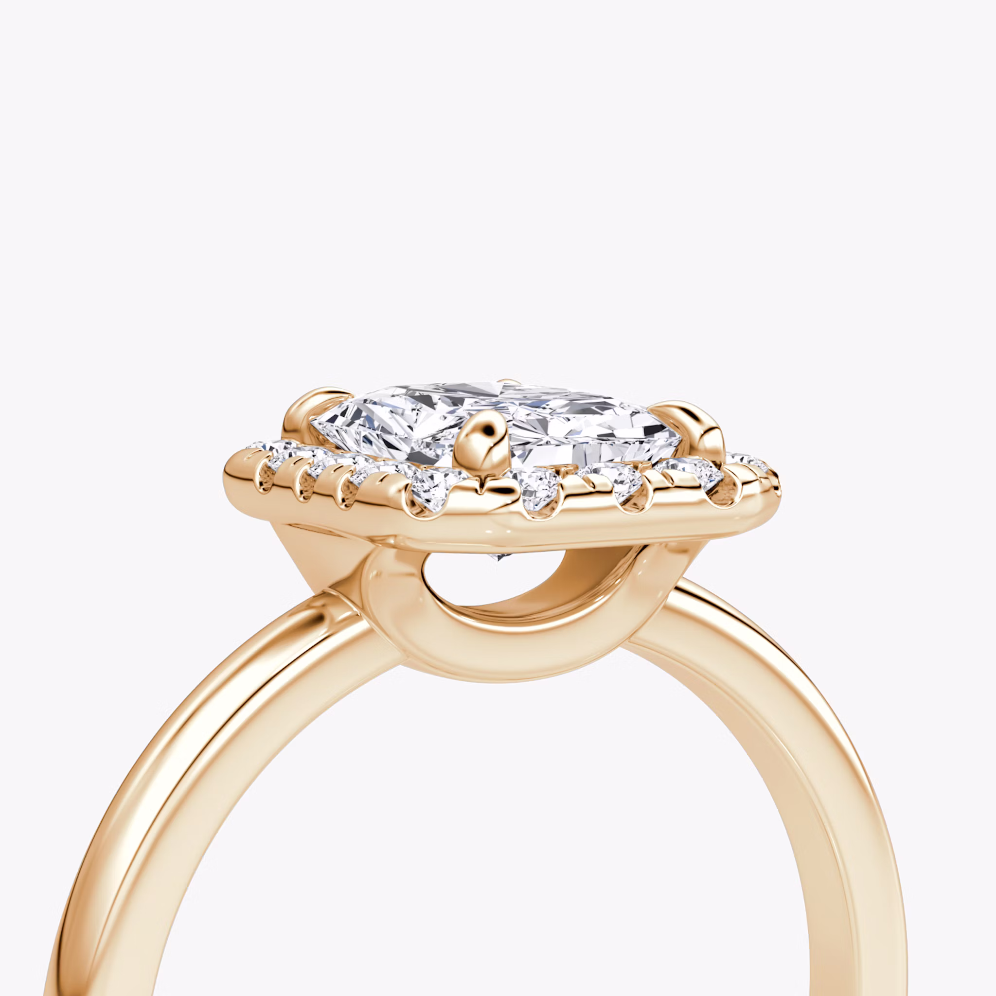 Anillo de compromiso Halo | Radiante | 14k | Oro rosa | bandAccent: Simple | haloSize: large | diamondOrientation: vertical | caratWeight: other