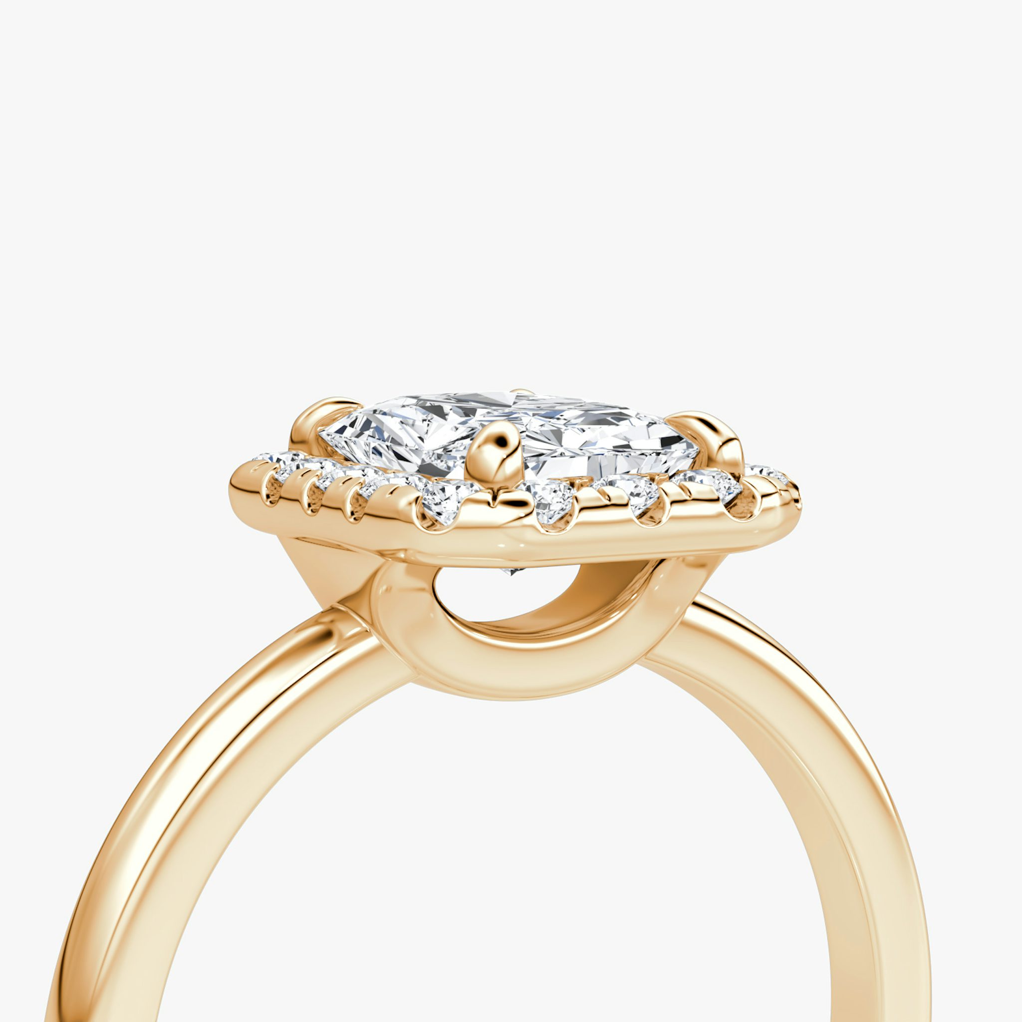 Anillo de compromiso Halo | Radiante | 14k | Oro rosa | bandAccent: Simple | haloSize: large | diamondOrientation: vertical | caratWeight: other