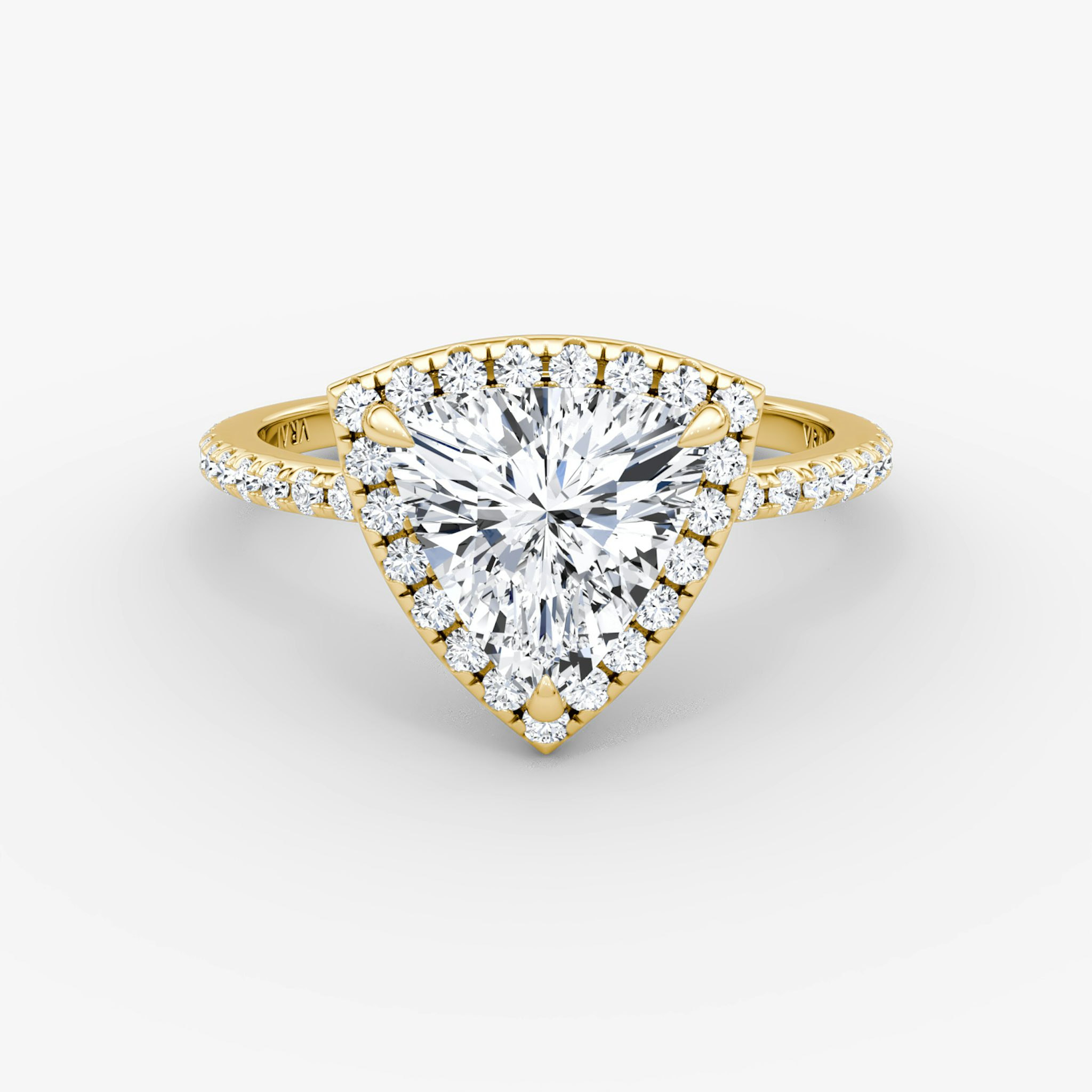 The Halo | Trillion | 18k | Yellow Gold | bandAccent: Pavé | haloSize: original | diamondOrientation: vertical | caratWeight: other