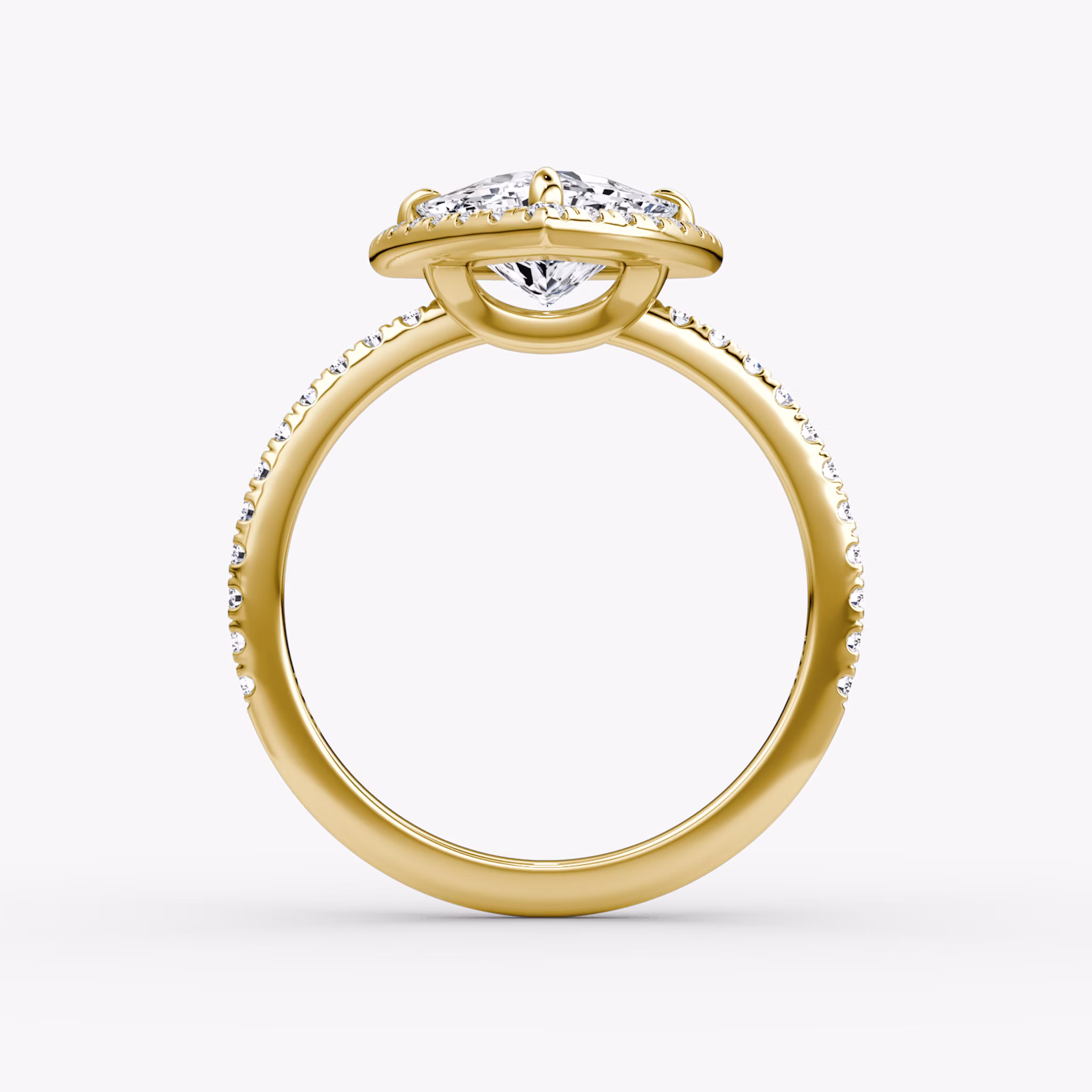 The Halo | Trillion | 18k | Yellow Gold | bandAccent: Pavé | haloSize: original | diamondOrientation: vertical | caratWeight: other