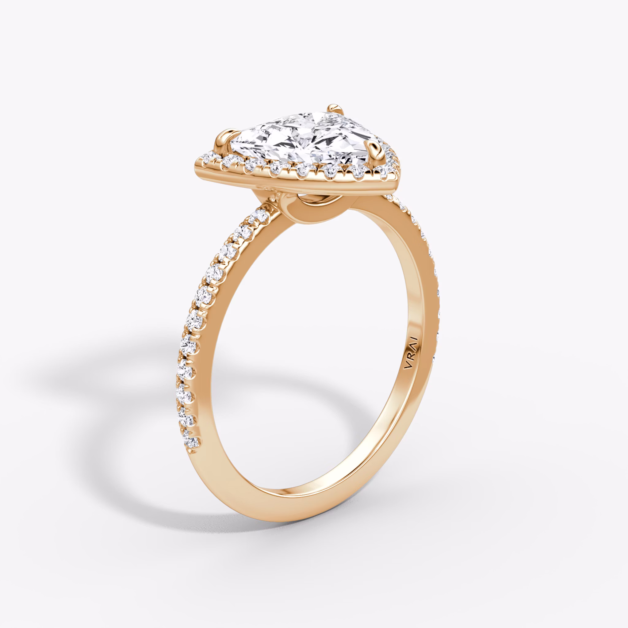 The Halo | Trillion | 14k | Rose Gold | bandAccent: Pavé | haloSize: original | diamondOrientation: vertical | caratWeight: other