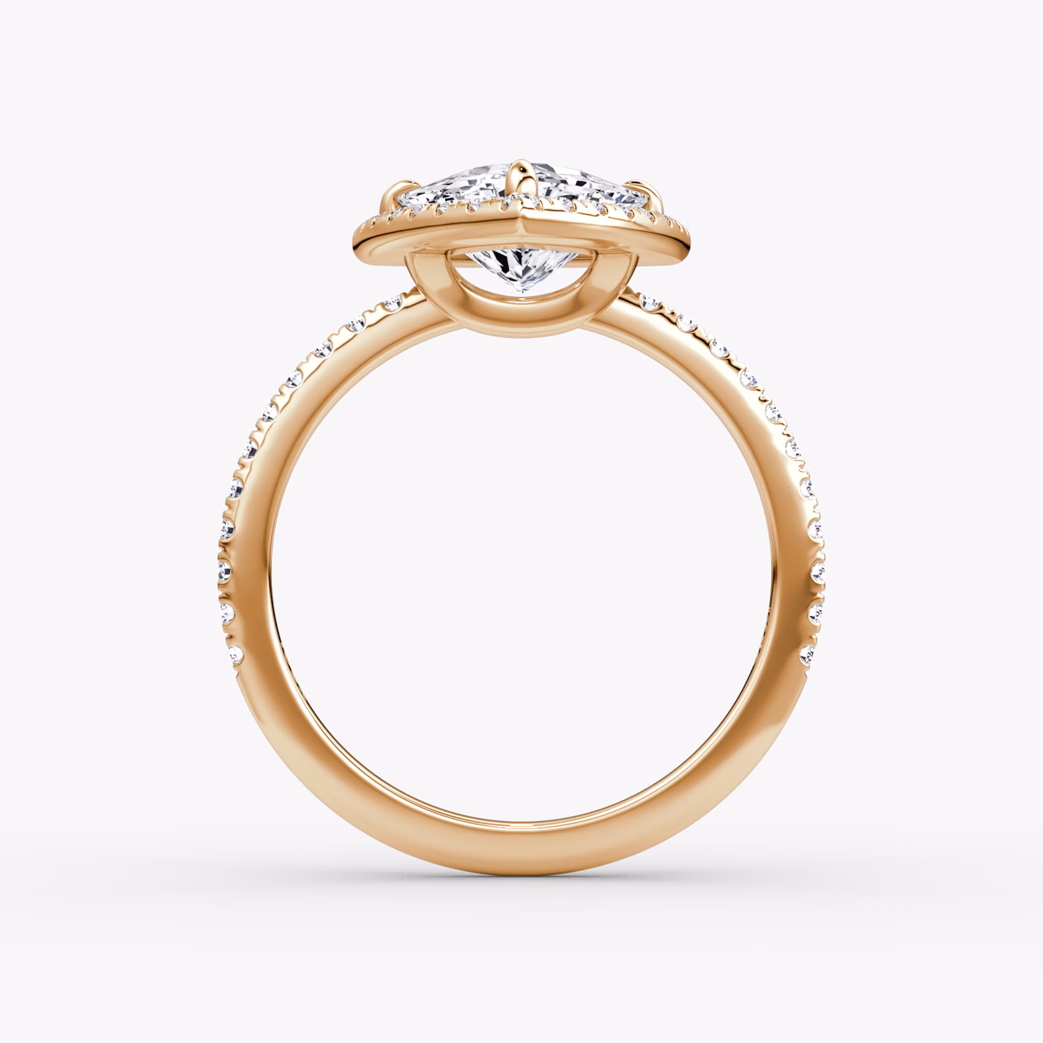 The Halo | Trillion | 14k | Rose Gold | bandAccent: Pavé | haloSize: original | diamondOrientation: vertical | caratWeight: other
