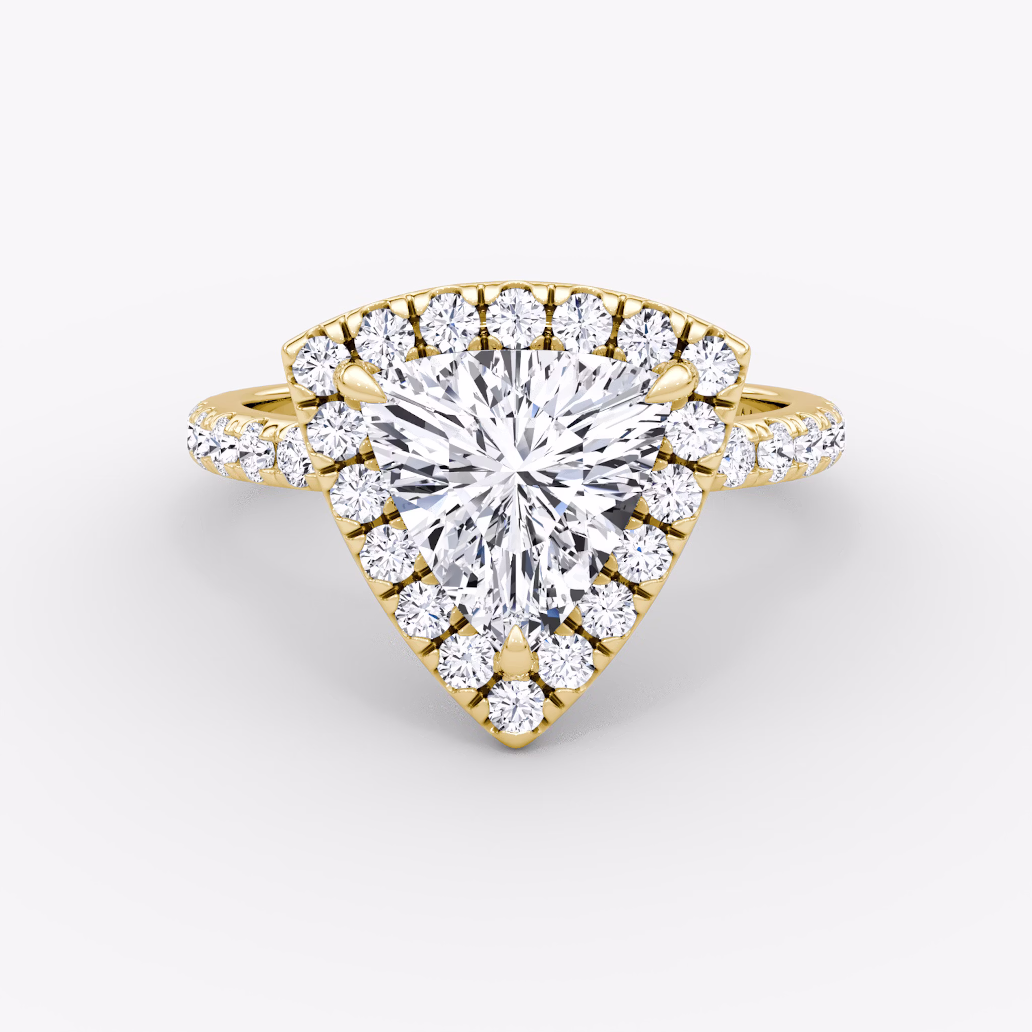 The Halo | Trillion | 18k | Yellow Gold | bandAccent: Pavé | haloSize: large | diamondOrientation: vertical | caratWeight: other