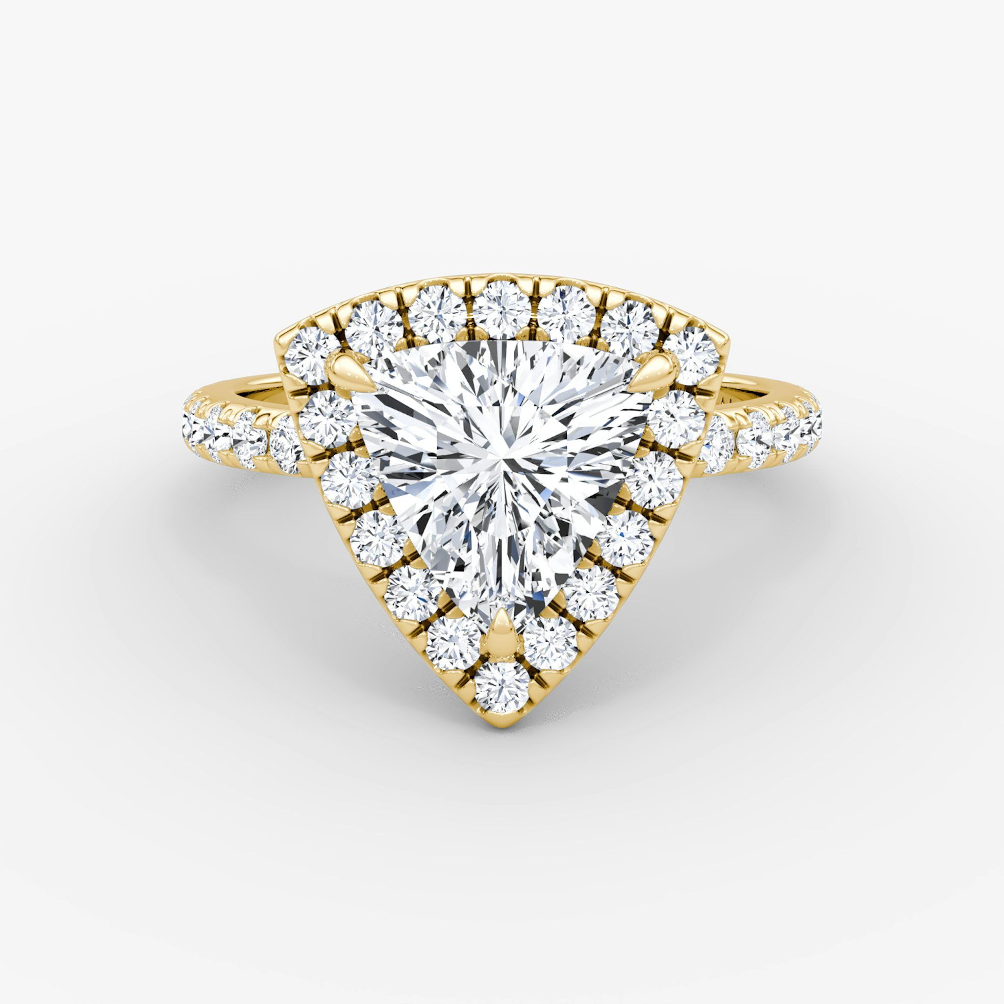 The Halo | Trillion | 18k | Yellow Gold | bandAccent: Pavé | haloSize: large | diamondOrientation: vertical | caratWeight: other
