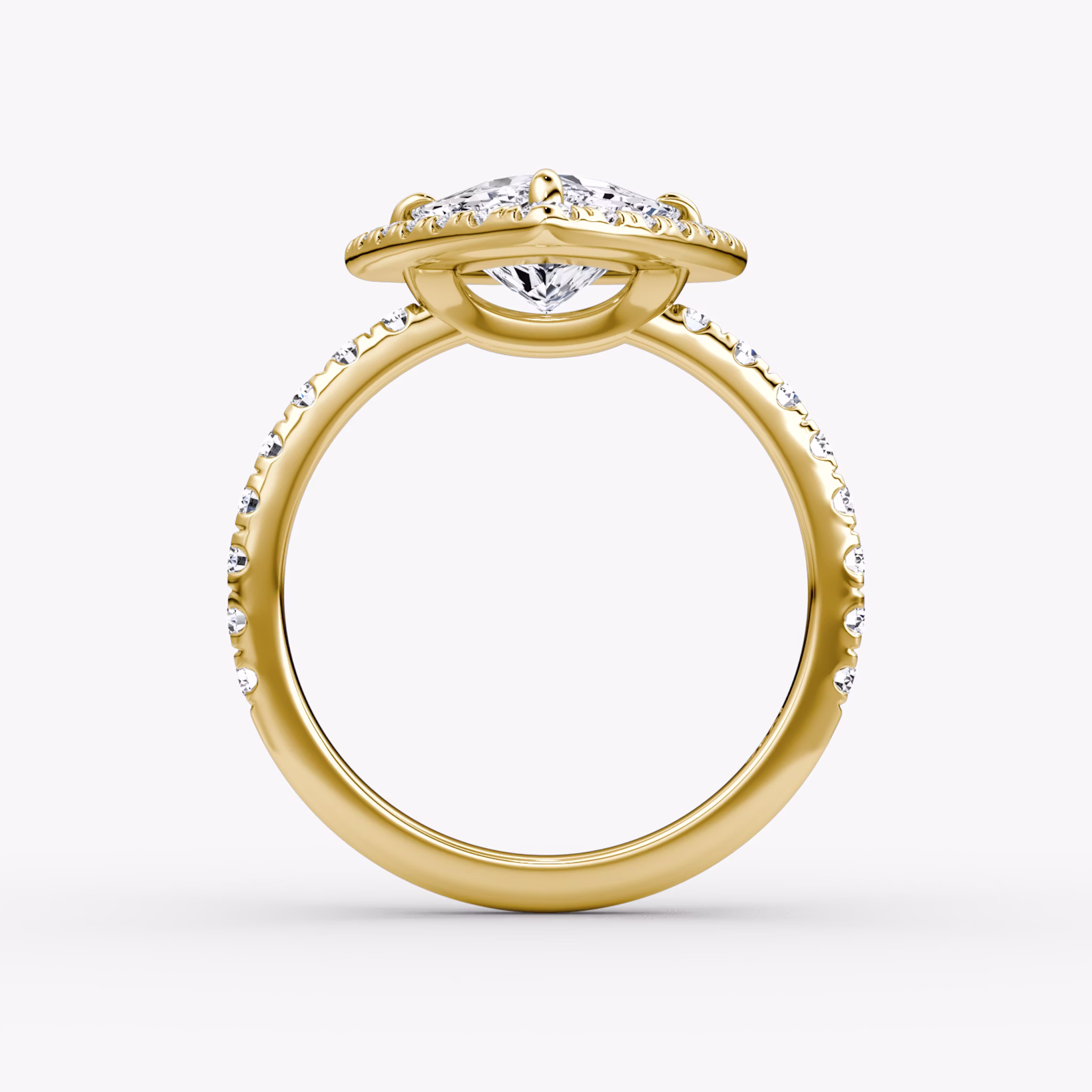The Halo | Trillion | 18k | Yellow Gold | bandAccent: Pavé | haloSize: large | diamondOrientation: vertical | caratWeight: other