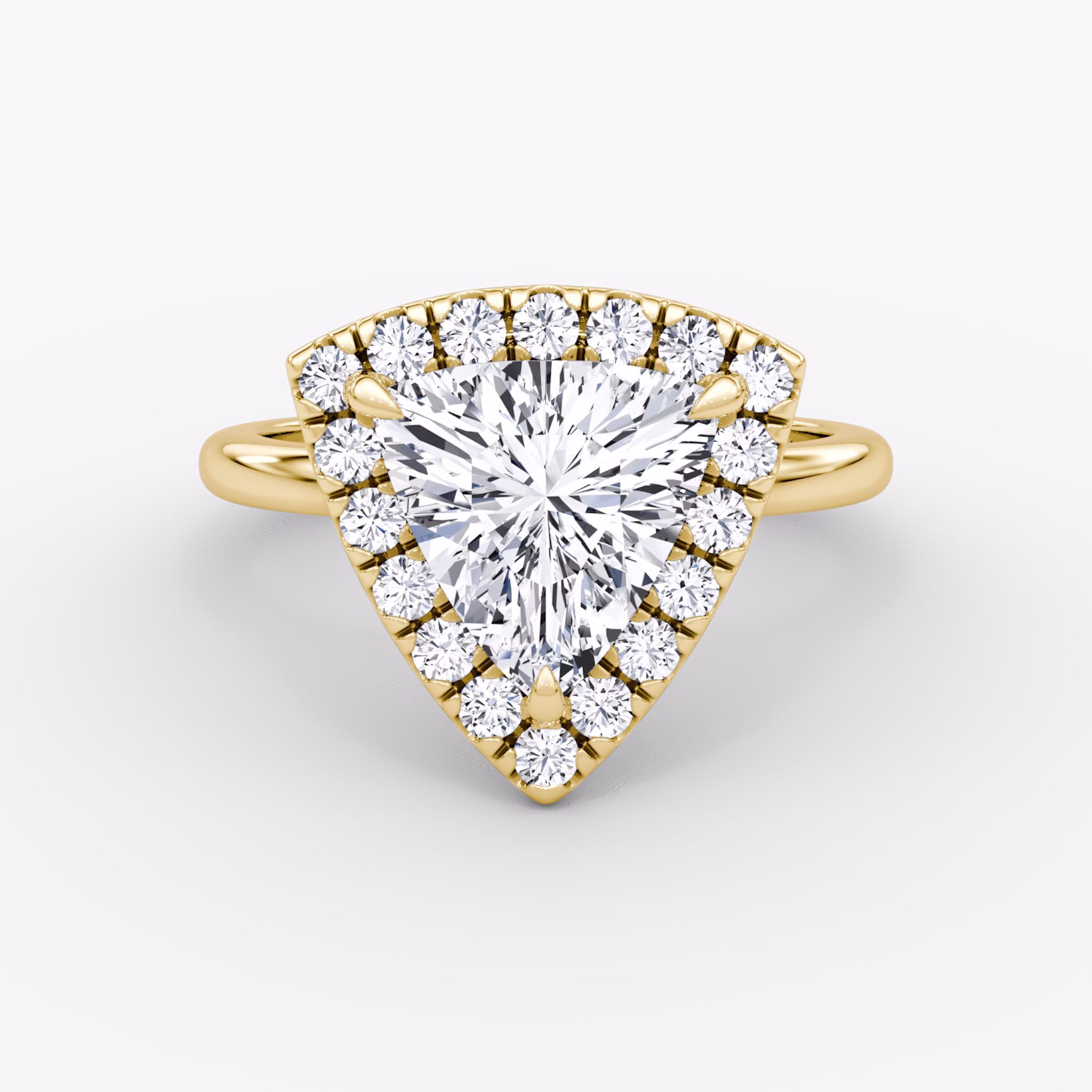 The Halo | Trillion | 18k | Yellow Gold | bandAccent: Plain | haloSize: large | diamondOrientation: vertical | caratWeight: other