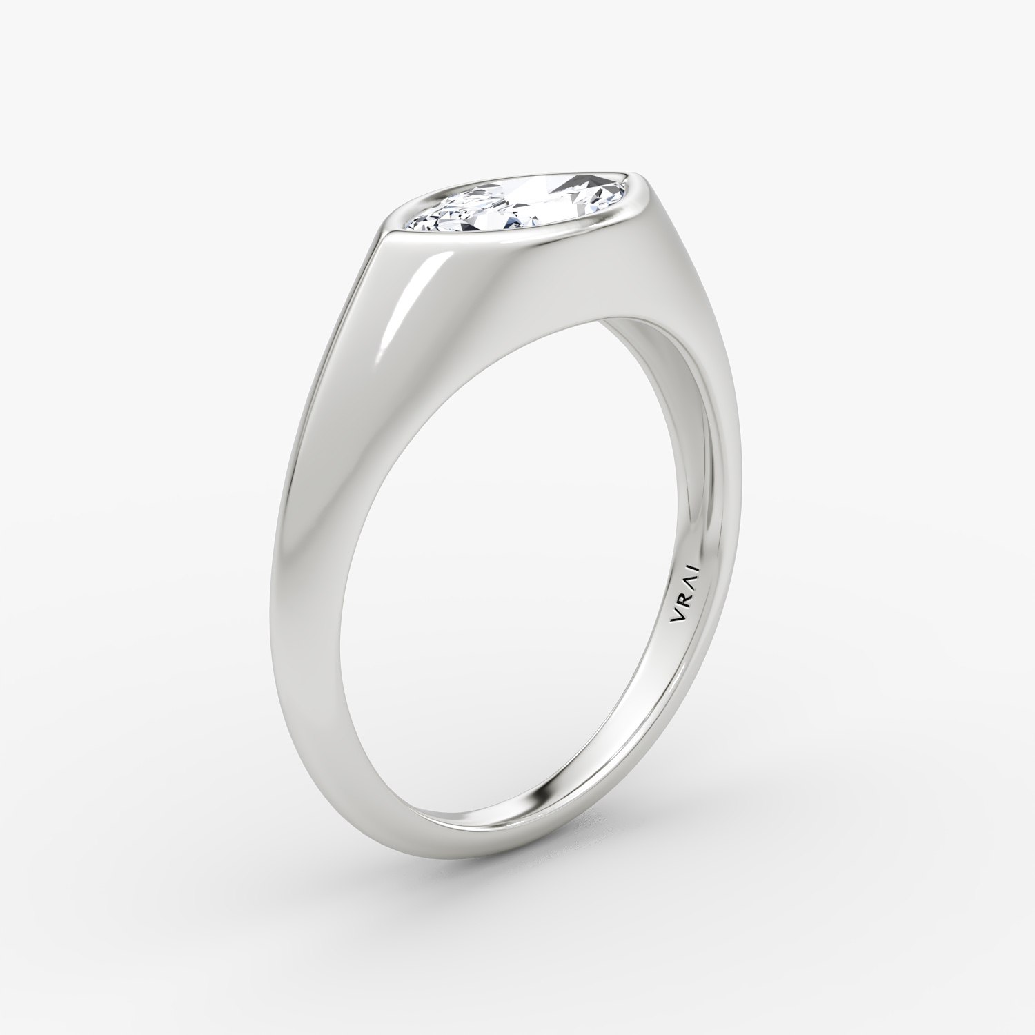 East-West Signet Ring | Marquise | 14k | White Gold
