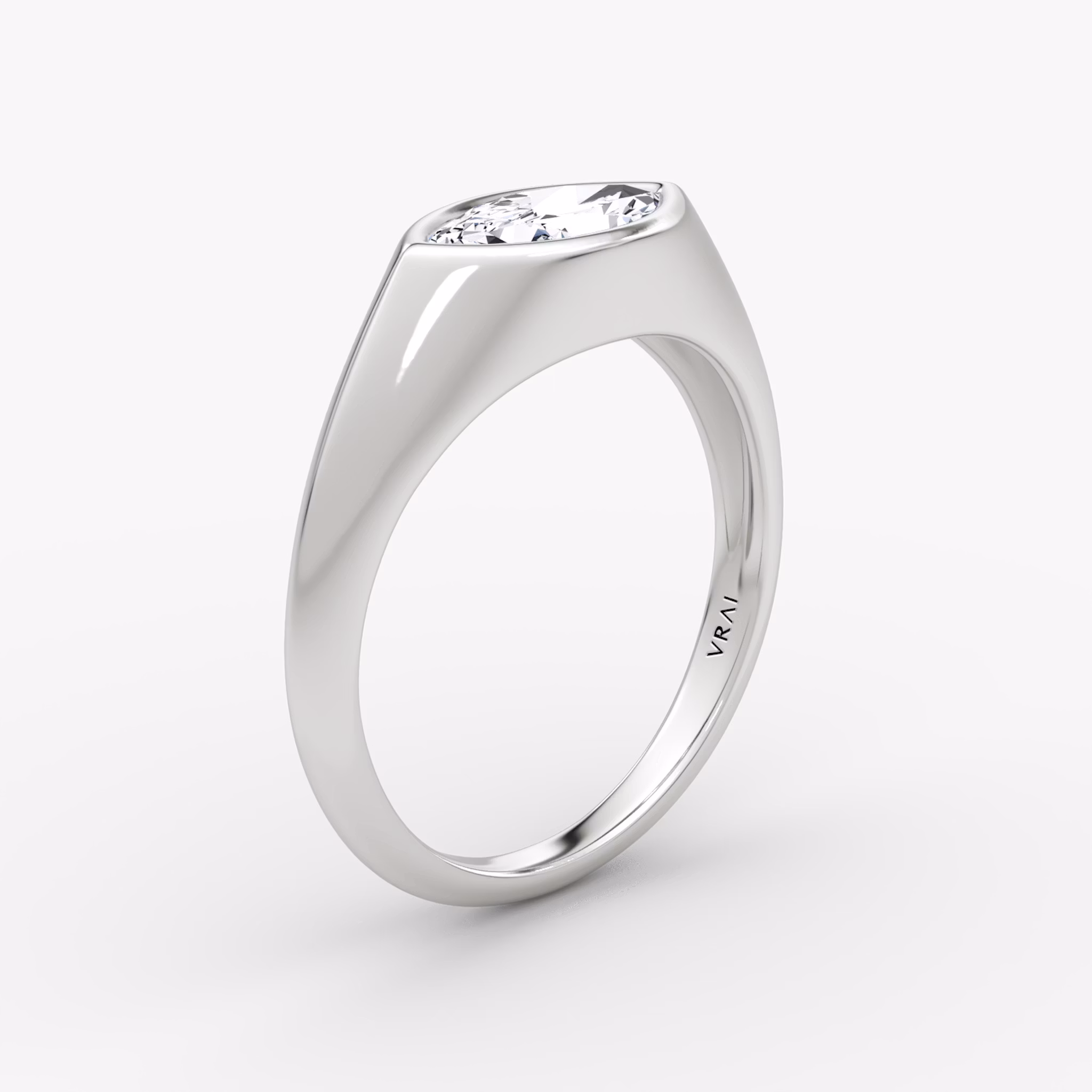 East-West Signet Ring | Marquise | 14k | White Gold