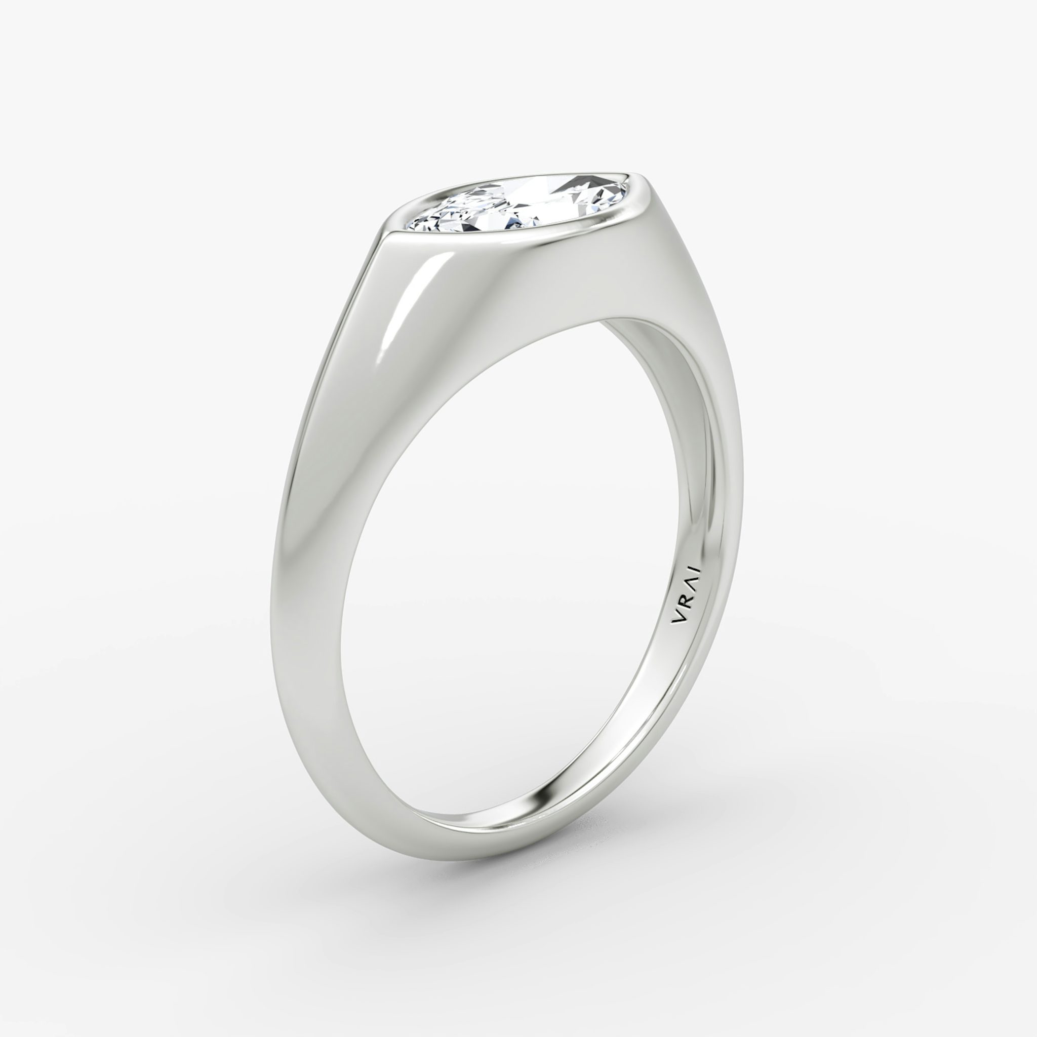 East-West Signet Ring | Marquise | 14k | White Gold