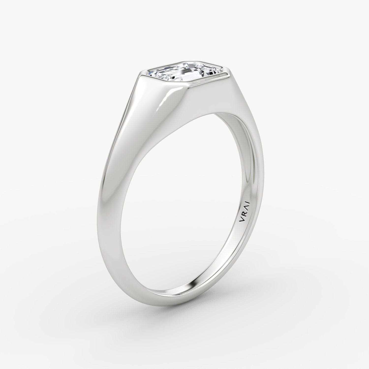 East-West Signet Ring | Emerald | 14k | White Gold