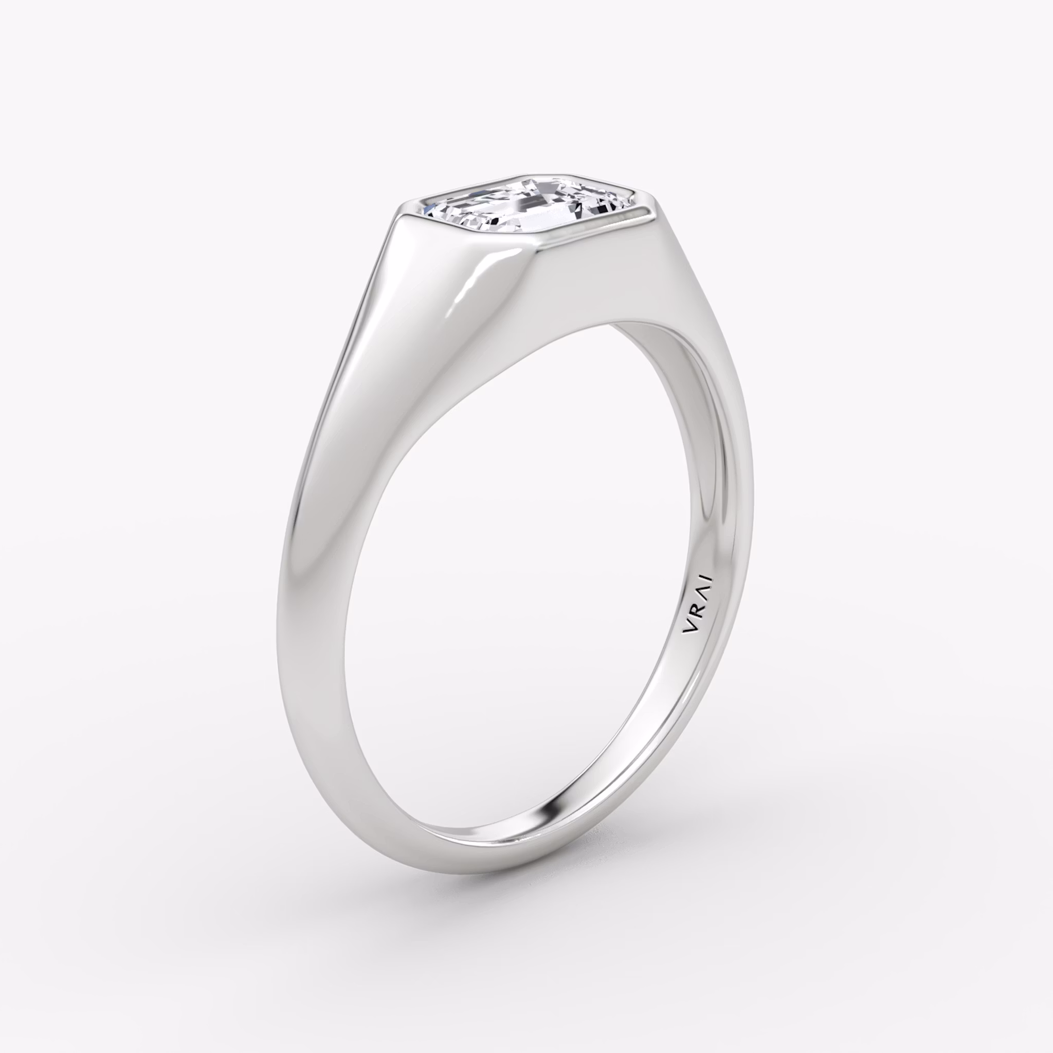 East-West Signet Ring | Emerald | 14k | White Gold