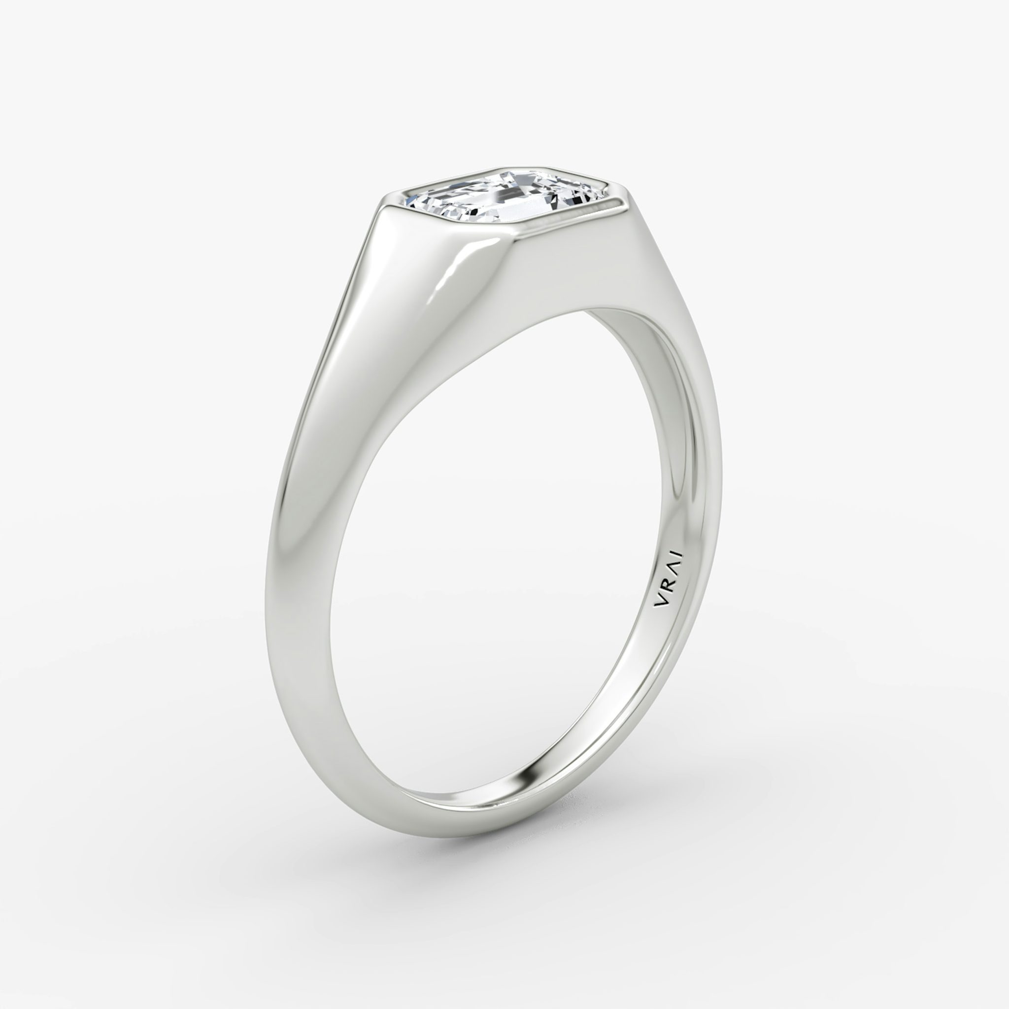 East-West Signet Ring | Emerald | 14k | White Gold