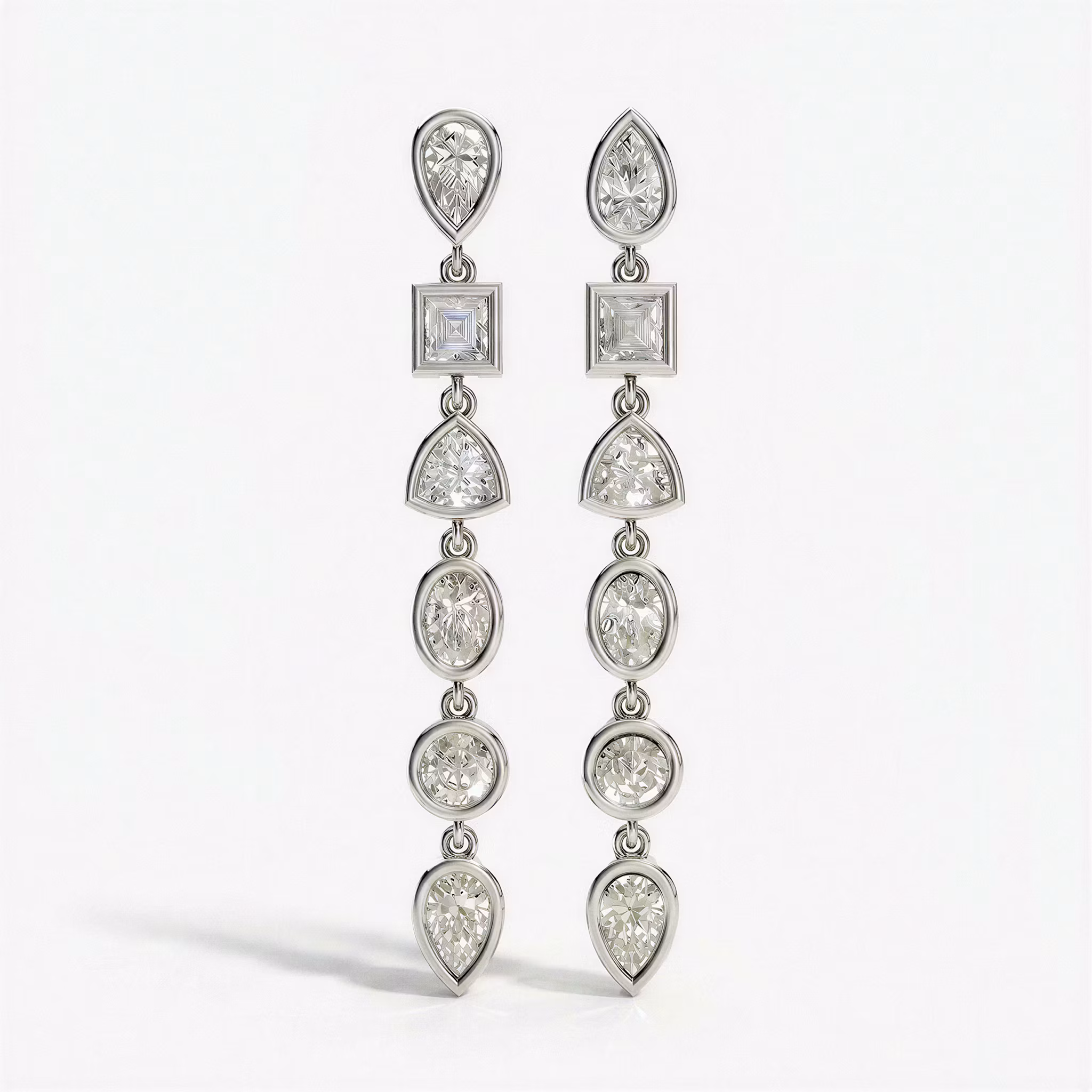 Pendiente Forma Mixta Bezel Caída pear+princess+trillion+oval+round-brilliant | White Gold